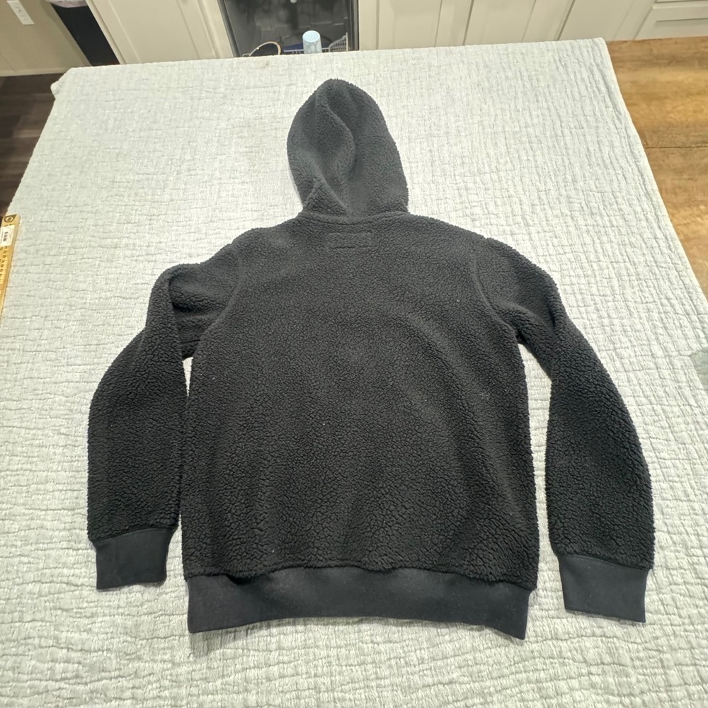 Abercrombie & Fitch Kids 11/12 Deep Pile 1/4 Zip Hoodie Black Sherpa Fleece - Picture 5 of 6